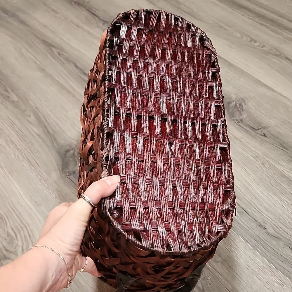EUC Oval Long Woven & Metal Handled Basket